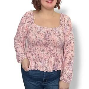 BLOOMFIELD Smocked Blouse NWT $24 Long Sleeve Floral Size XL